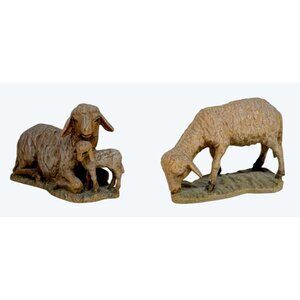 2 Anri Italy Wood Hand Carved Christmas Nativity Sheep Lambs